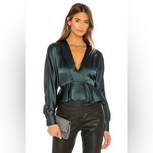 NBD x Revolve Bronson Blouse Evergreen Satin Top Blouse Women's‎ Size S